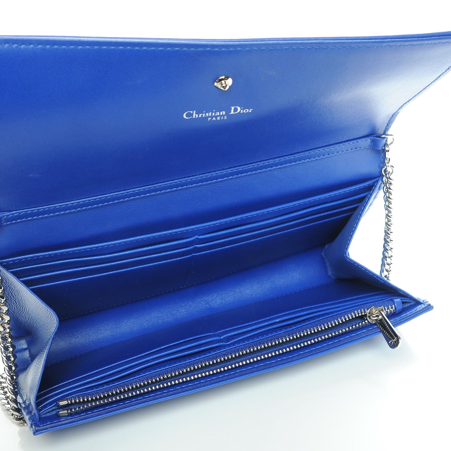 Lambskin Diorama Croisiere Chain Wallet Blue