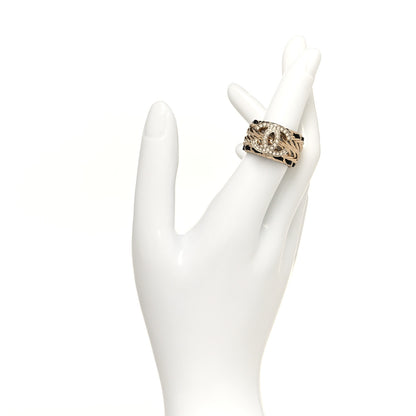 Chanel Metal Crystal Lambskin CC Ring 54 Gold Black 2 of 5