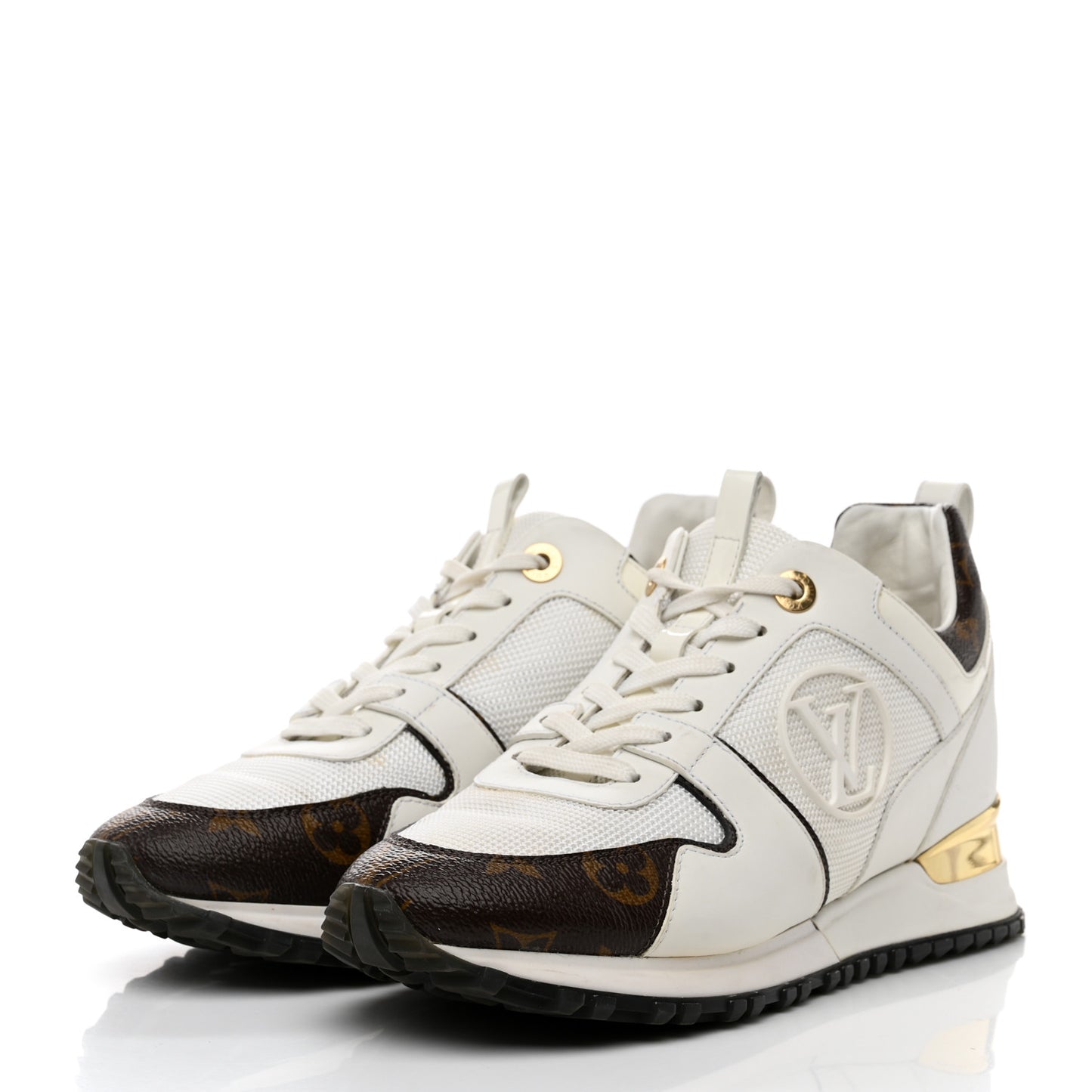 Calfskin Monogram Run Away Sneakers 37.5 White