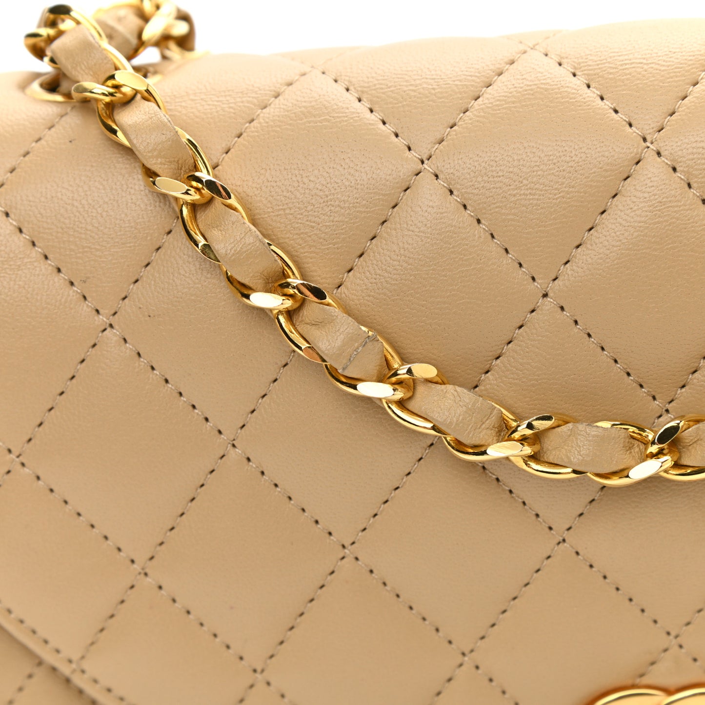 Lambskin Quilted Small Single Flap Beige