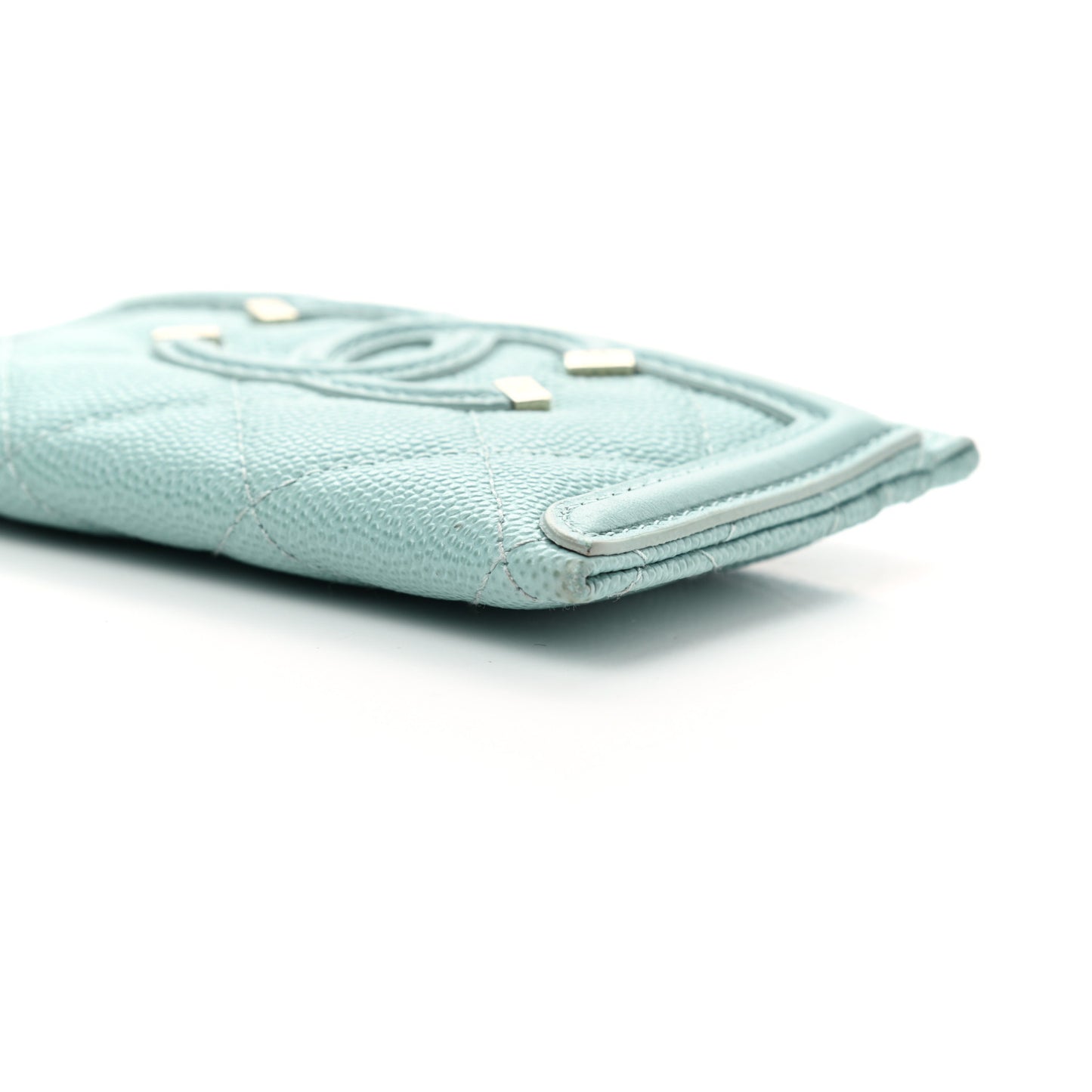 Caviar Quilted Filigree Card Holder Light Blue