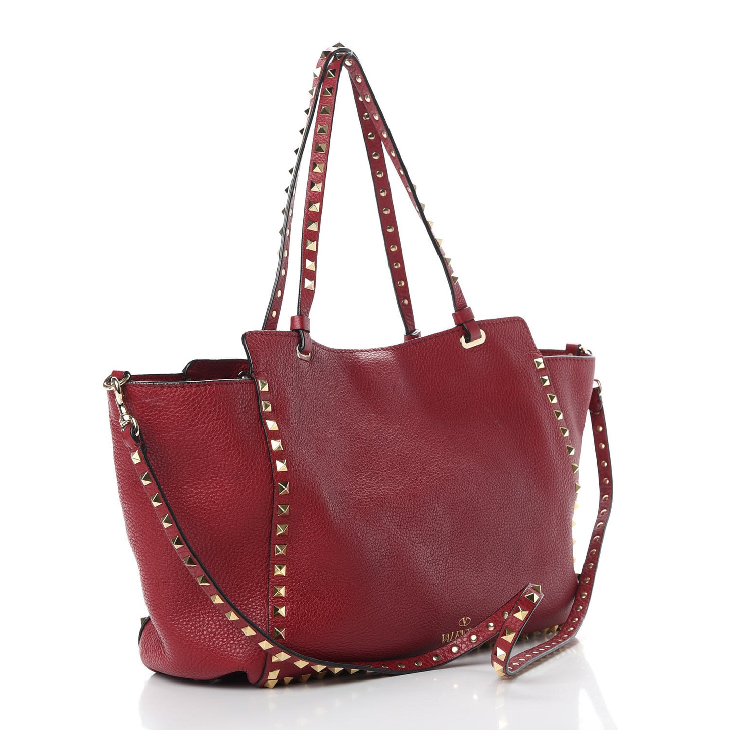 Pebbled Calfskin Medium Rockstud Tote Scarlet