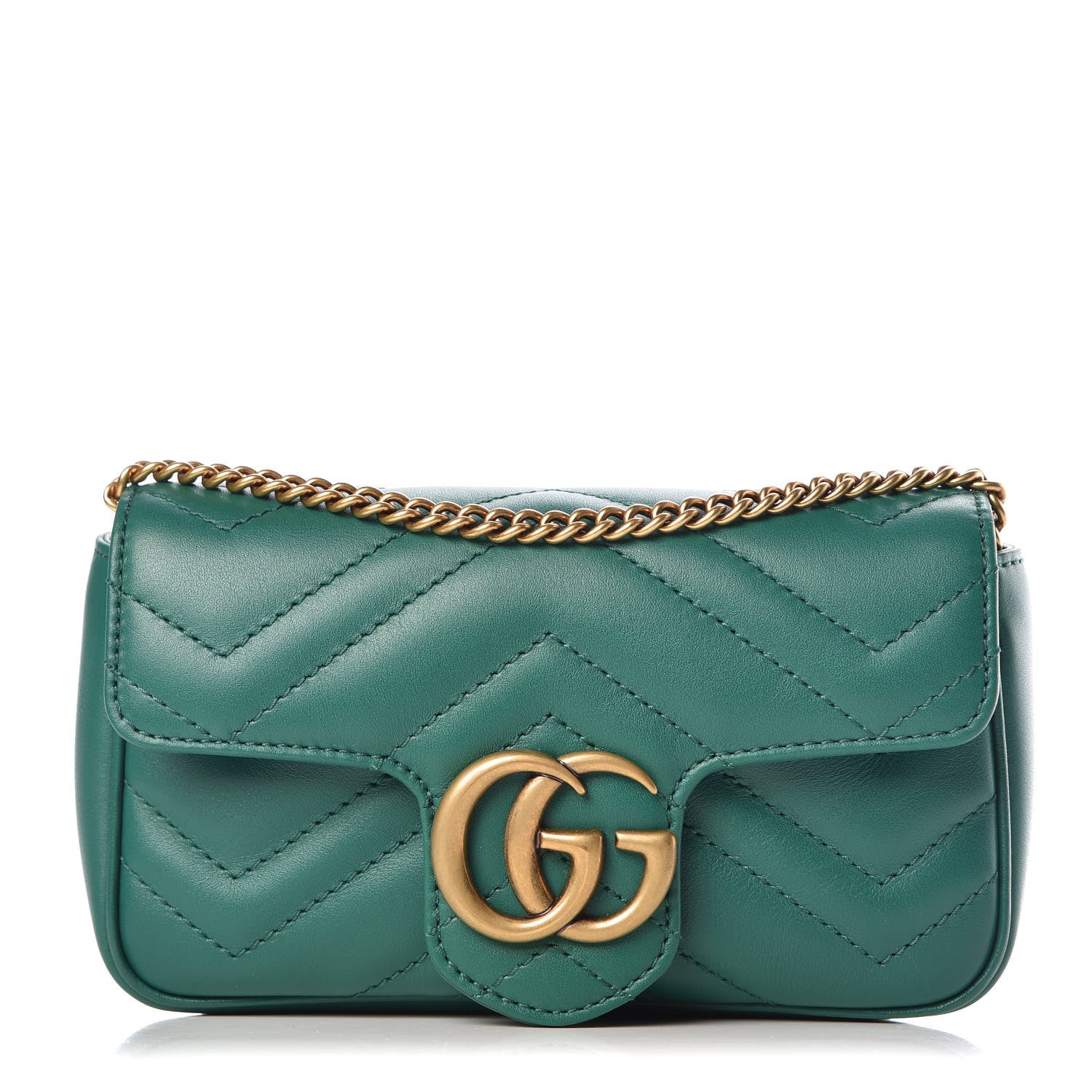 Gucci Calfskin Matelasse Super Mini GG Marmont Shoulder Bag Emerald Green 1 of 10