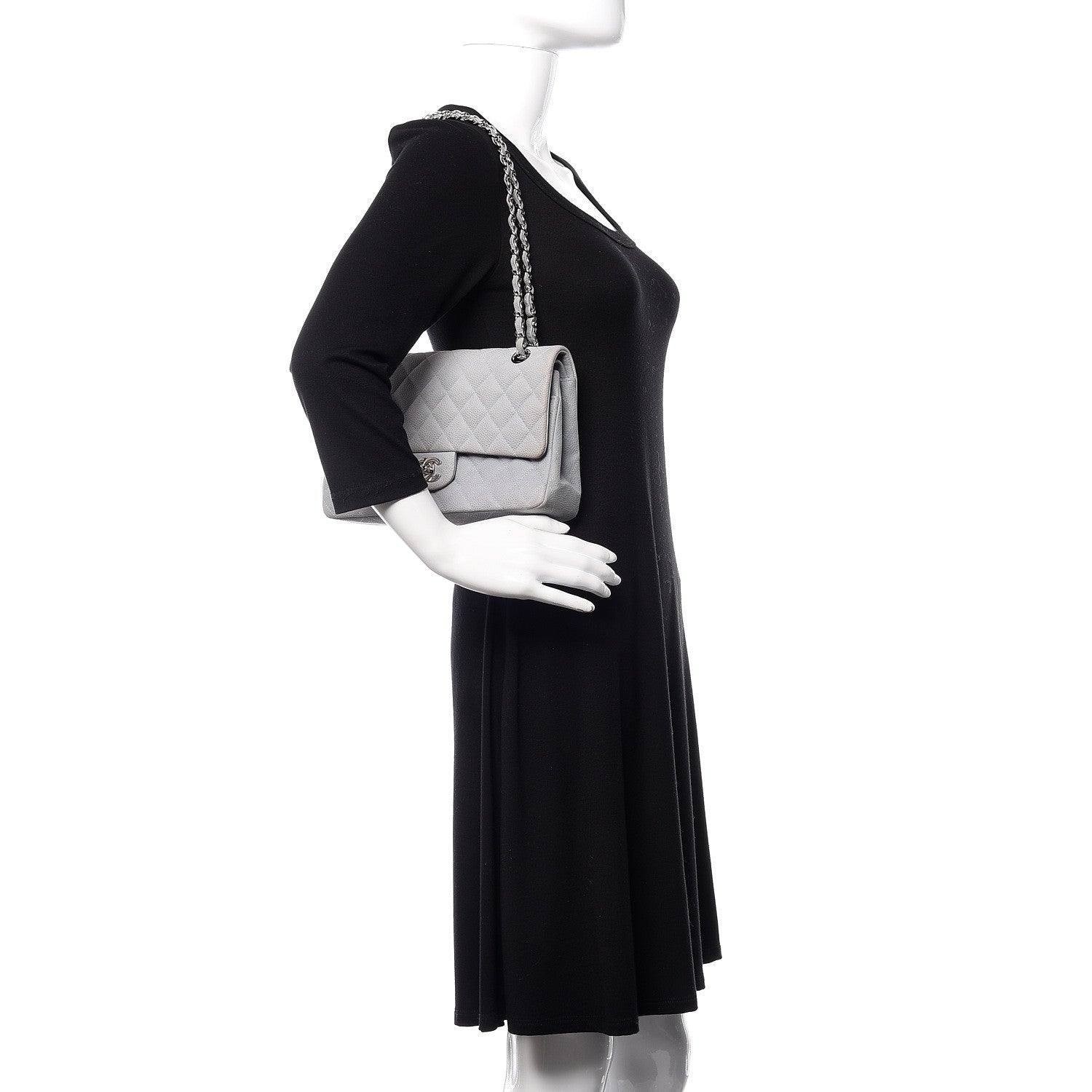 Chanel Iridescent Caviar Quilted Medium Double Flap Light Grey 2 of 15