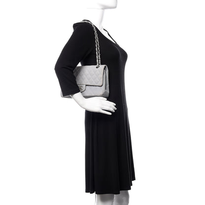 Chanel Iridescent Caviar Quilted Medium Double Flap Light Grey 2 of 15