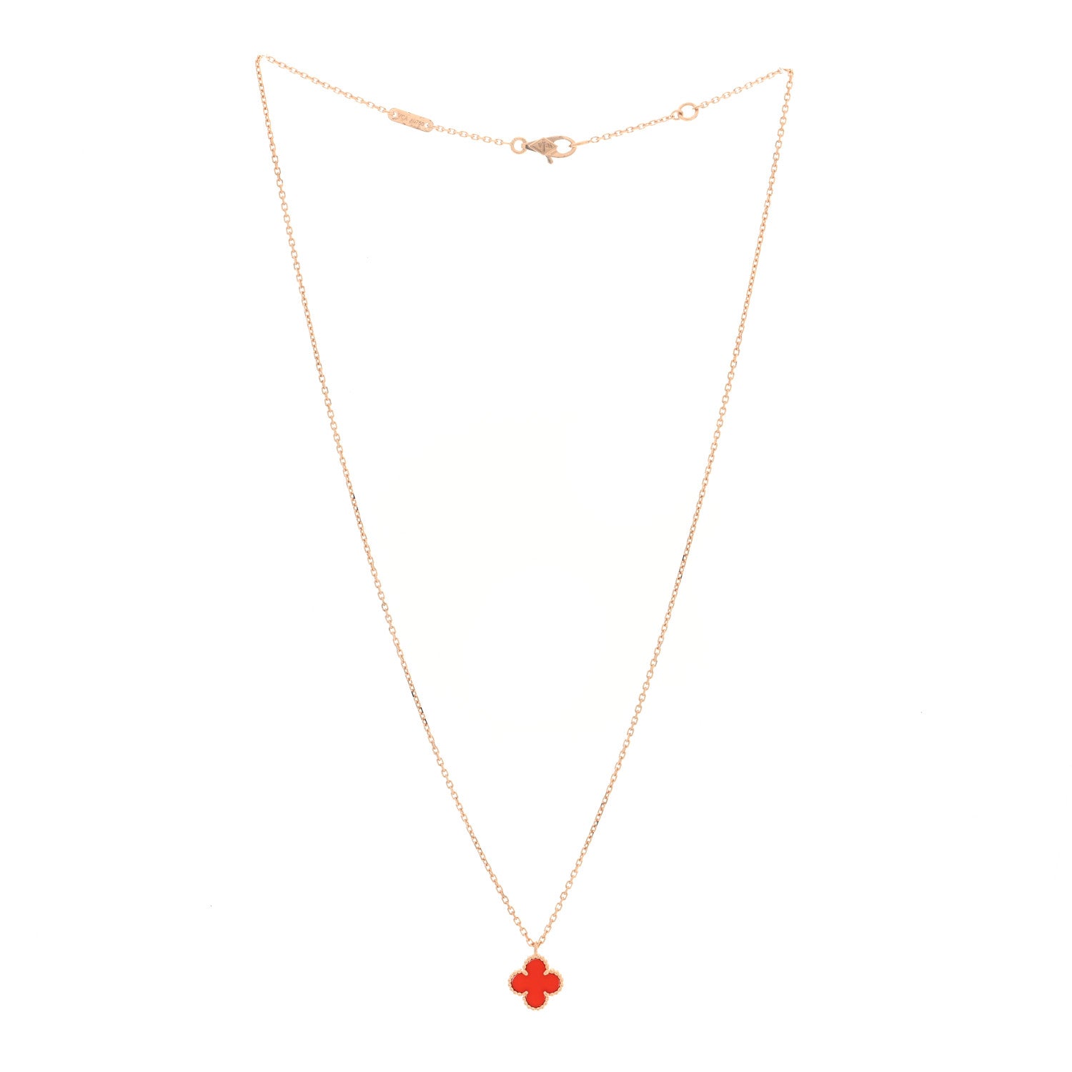 Van Cleef & Arpels 18k Rose Gold Carnelian Sweet Alhambra Heart Pendant Necklace 3 of 5