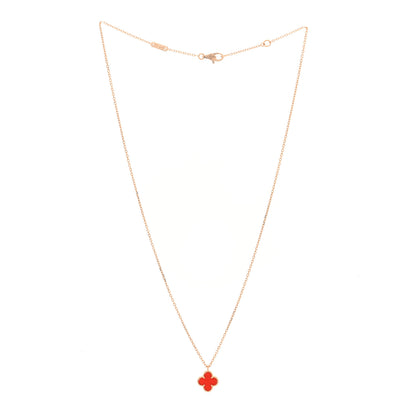 Van Cleef & Arpels 18k Rose Gold Carnelian Sweet Alhambra Heart Pendant Necklace 3 of 5