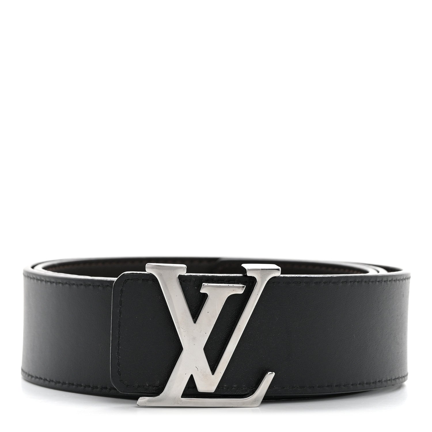 Louis Vuitton Calfskin 30mm LV Initiales Belt 90 36 Black Dark Brown 1 of 5
