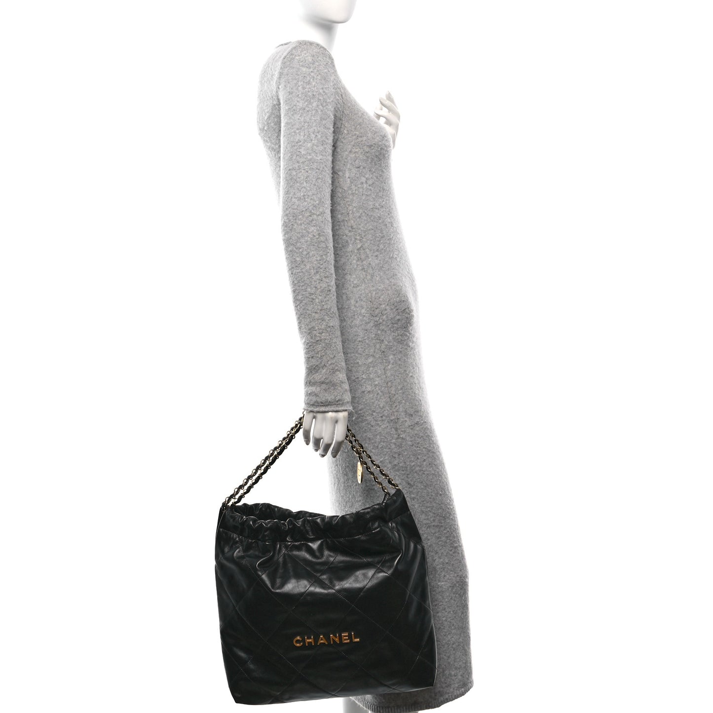 Shiny Calfskin Quilted Chanel 22 Black
