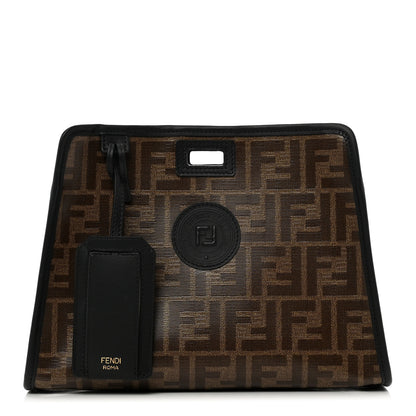 Fendi Glazed Fabric Vitello Century FF 1974 Stamp Patch Mini Peekaboo Defender Cover Mogano Panna Black 1 of 6
