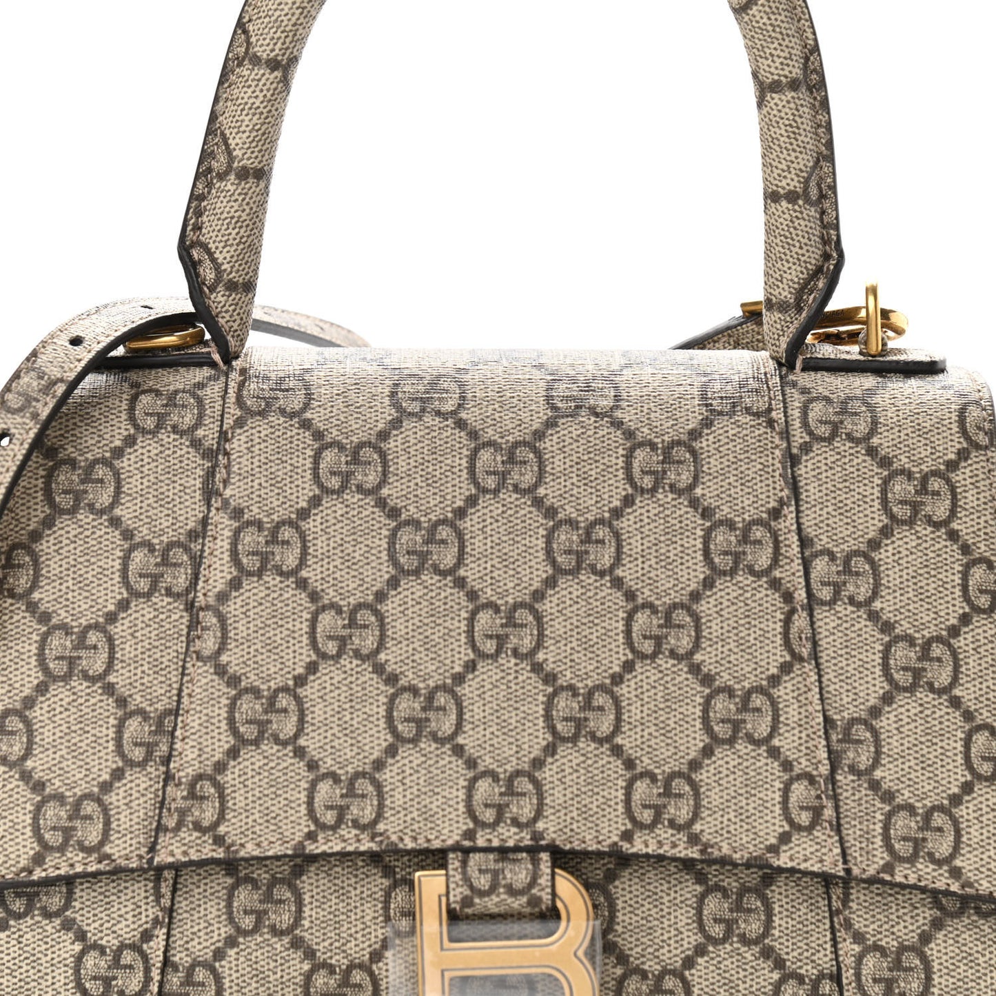 X GUCCI GG Supreme Monogram Small Hourglass Top Handle Bag Beige Ebony