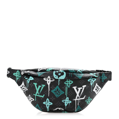 Louis Vuitton Monogram Eclipse LV Graffiti Discovery Bumbag Green Lights 1 of 9
