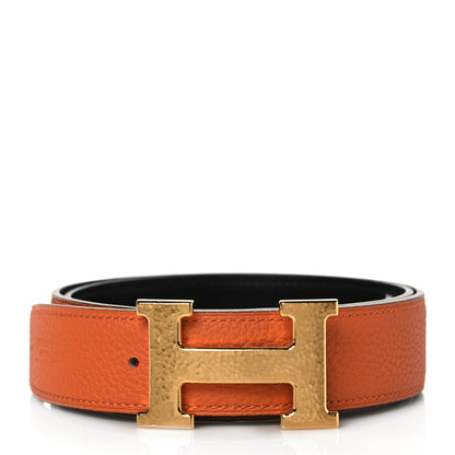 Hermes Box Togo 32mm Martelee H Belt 90 Black Orange 1 of 6