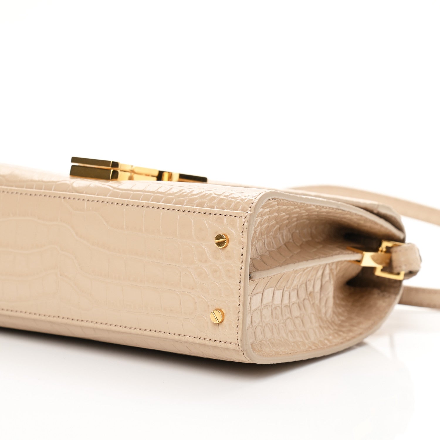 Saint Laurent Crocodile Embossed Mini Classic Monogram Cassandra Top Handle Nude 10 of 10