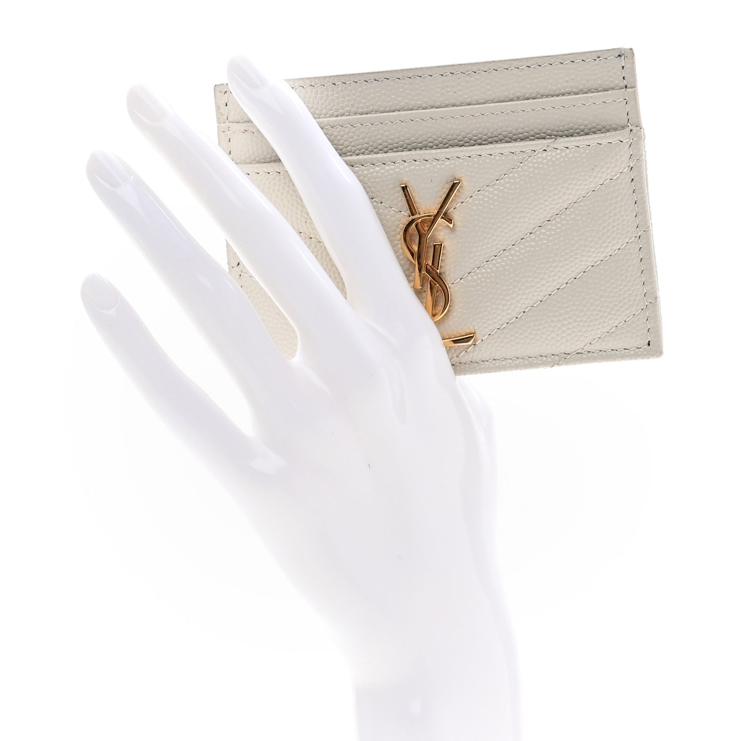 Grain De Poudre Matelasse Chevron Monogram Credit Card Case Crema Soft