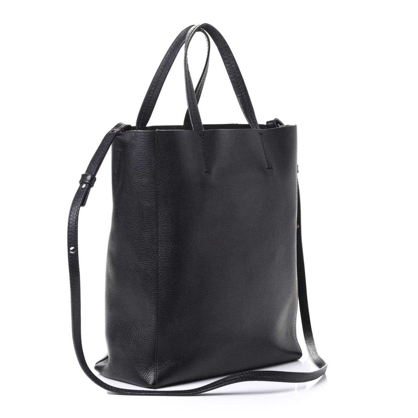 Grained Calfskin Small Vertical Cabas Black