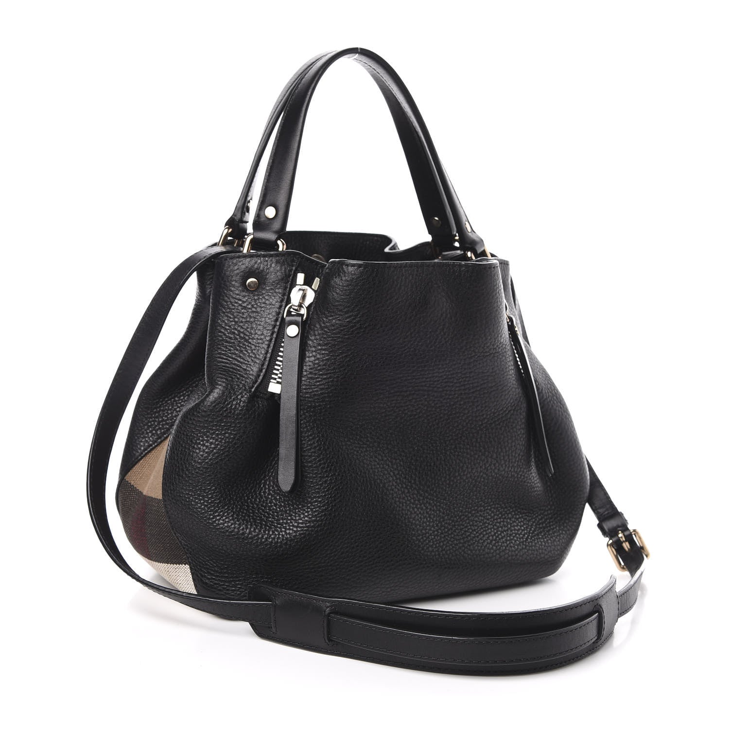 Burberry Grainy Calfskin House Check Small Maidstone Black 4 of 12