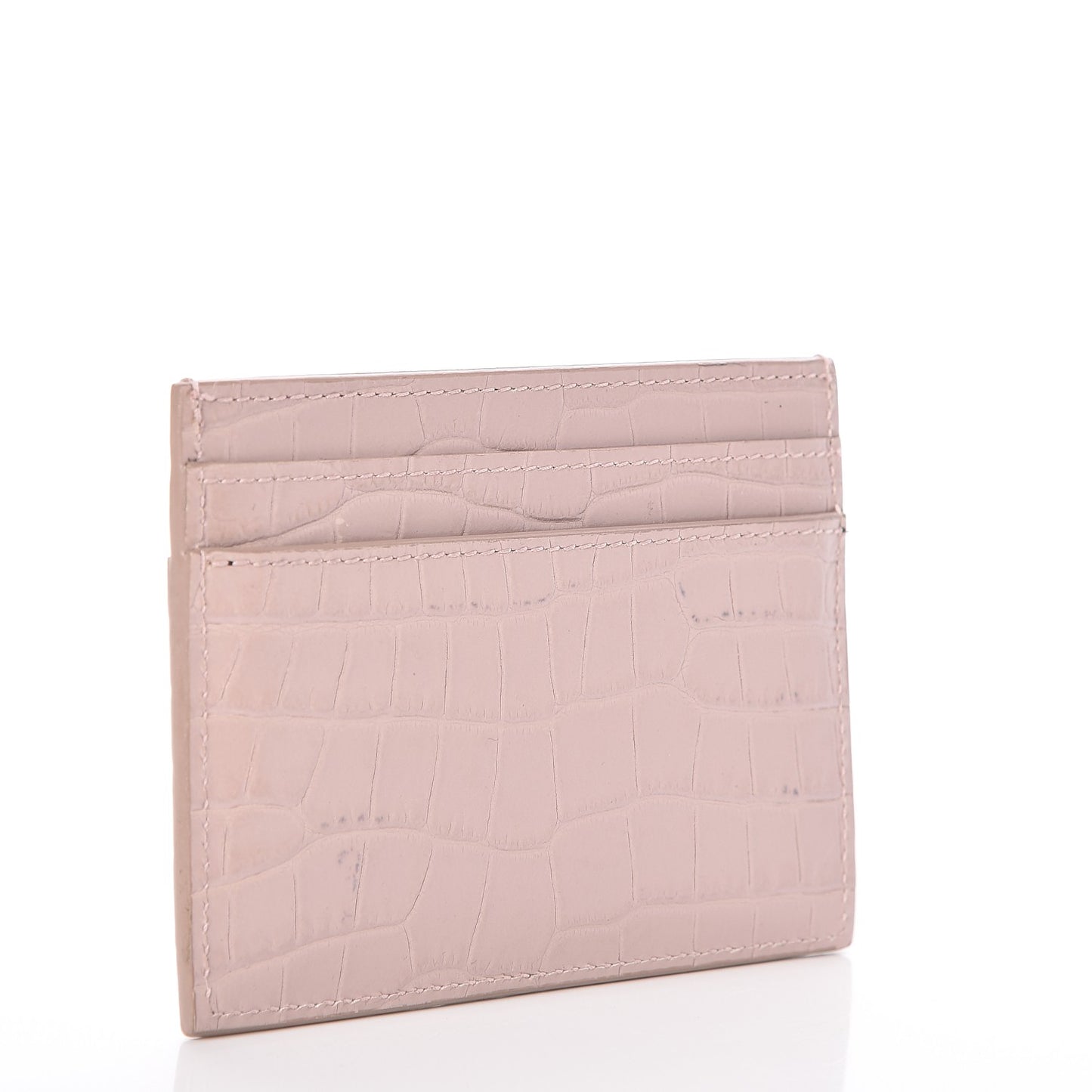 Calfskin Crocodile Embossed Card Case Rose Antic
