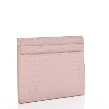 Saint Laurent Calfskin Crocodile Embossed Card Case Rose Antic 3 of 10