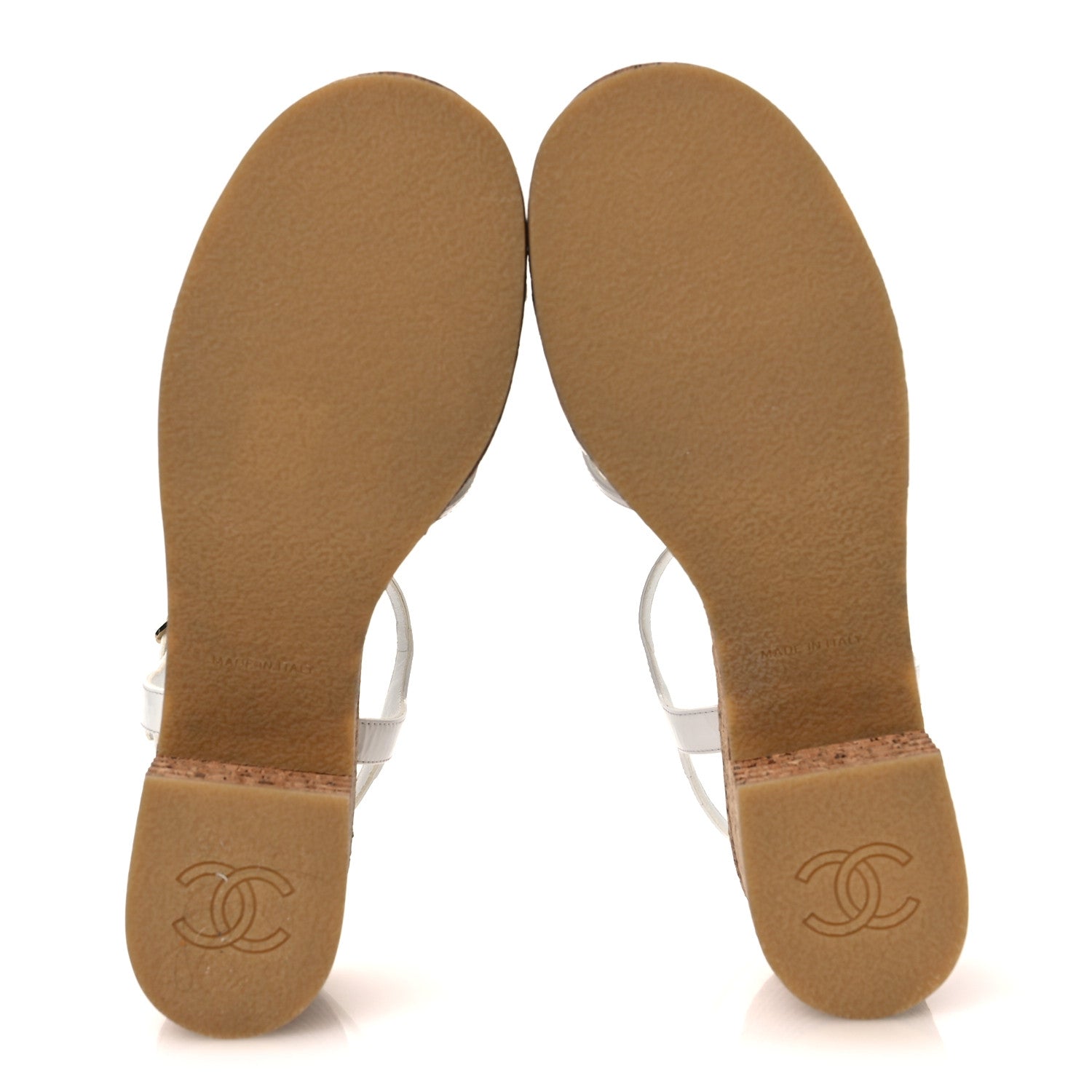 Chanel Patent Goatskin Cork CC Ankle Strap Platform Sandals 40 White 7 of 15