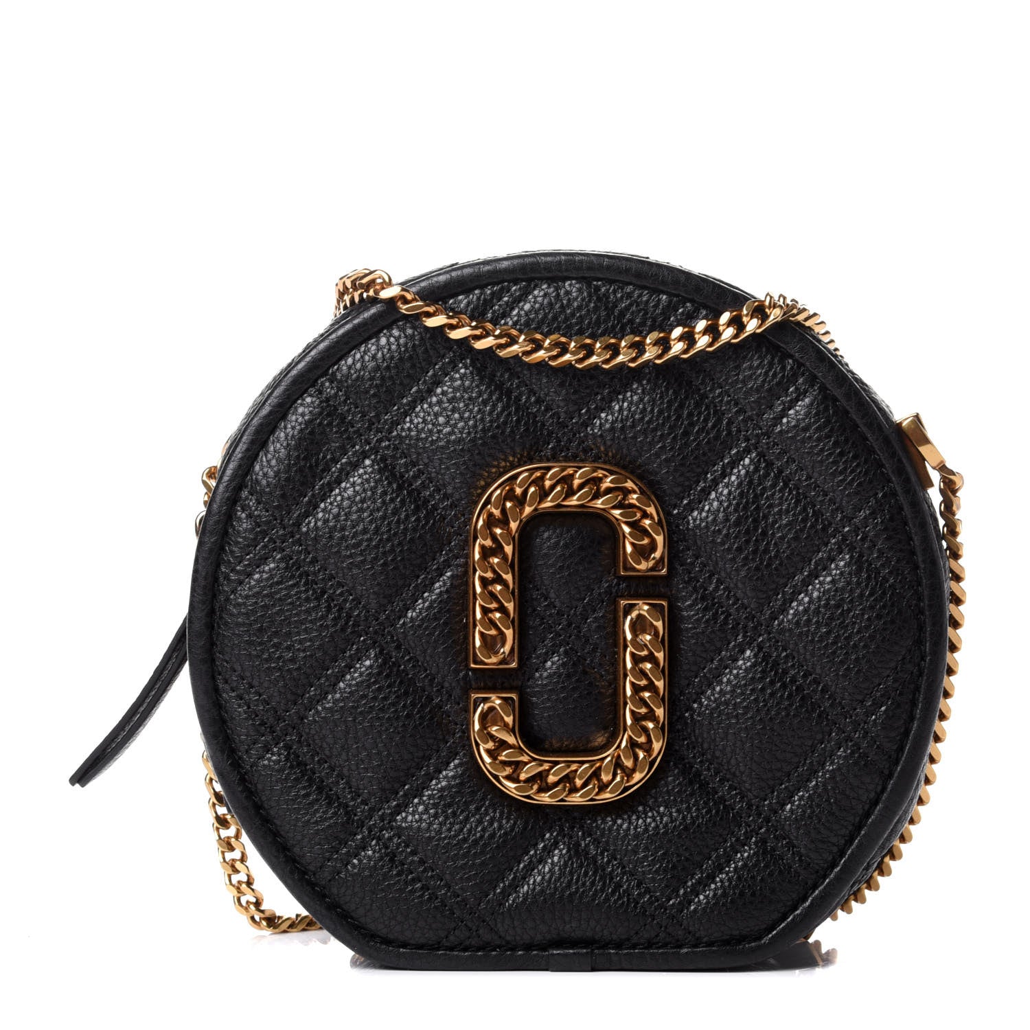 Marc Jacobs Grained Calfskin Quilted The Status Round Crossbody Black 1 of 5
