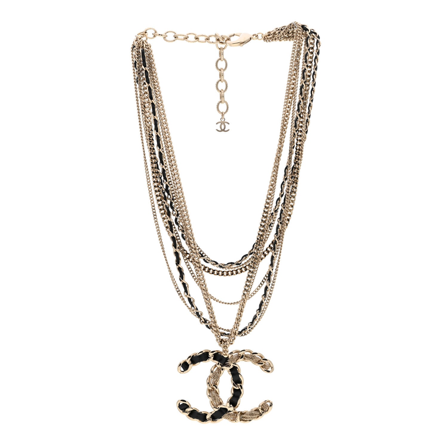 Chanel Lambskin Chain CC Multi Strand Necklace Gold Black 3 of 5