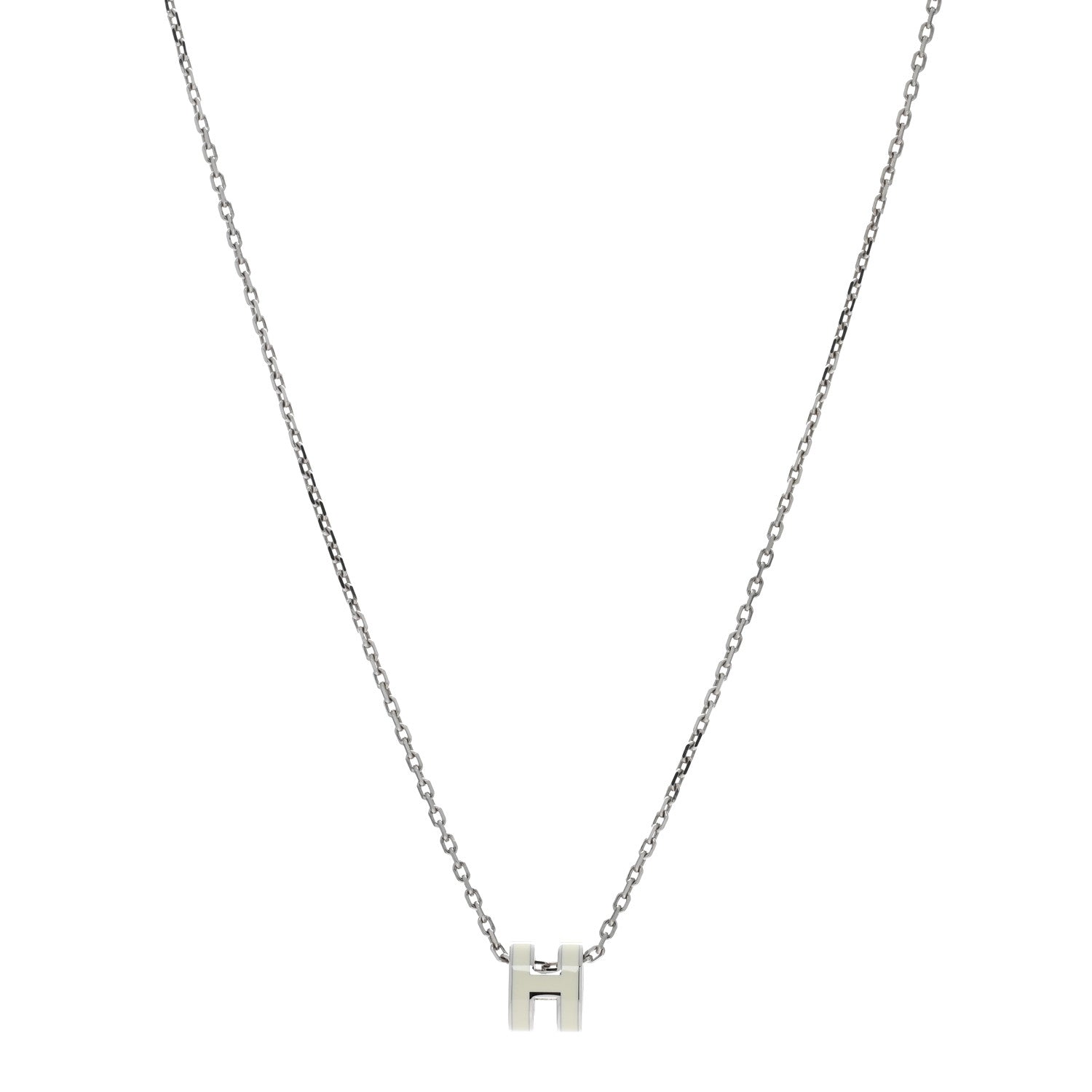 Hermes Lacquered Palladium Mini Pop H Pendant Necklace White 1 of 6