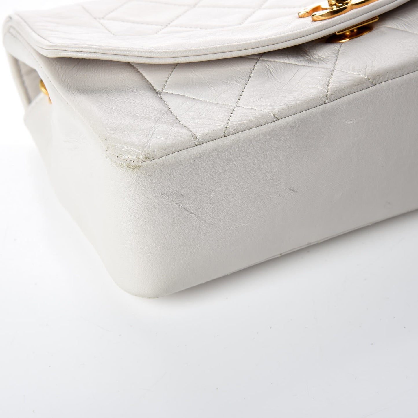 Lambskin Quilted Small Single Flap White