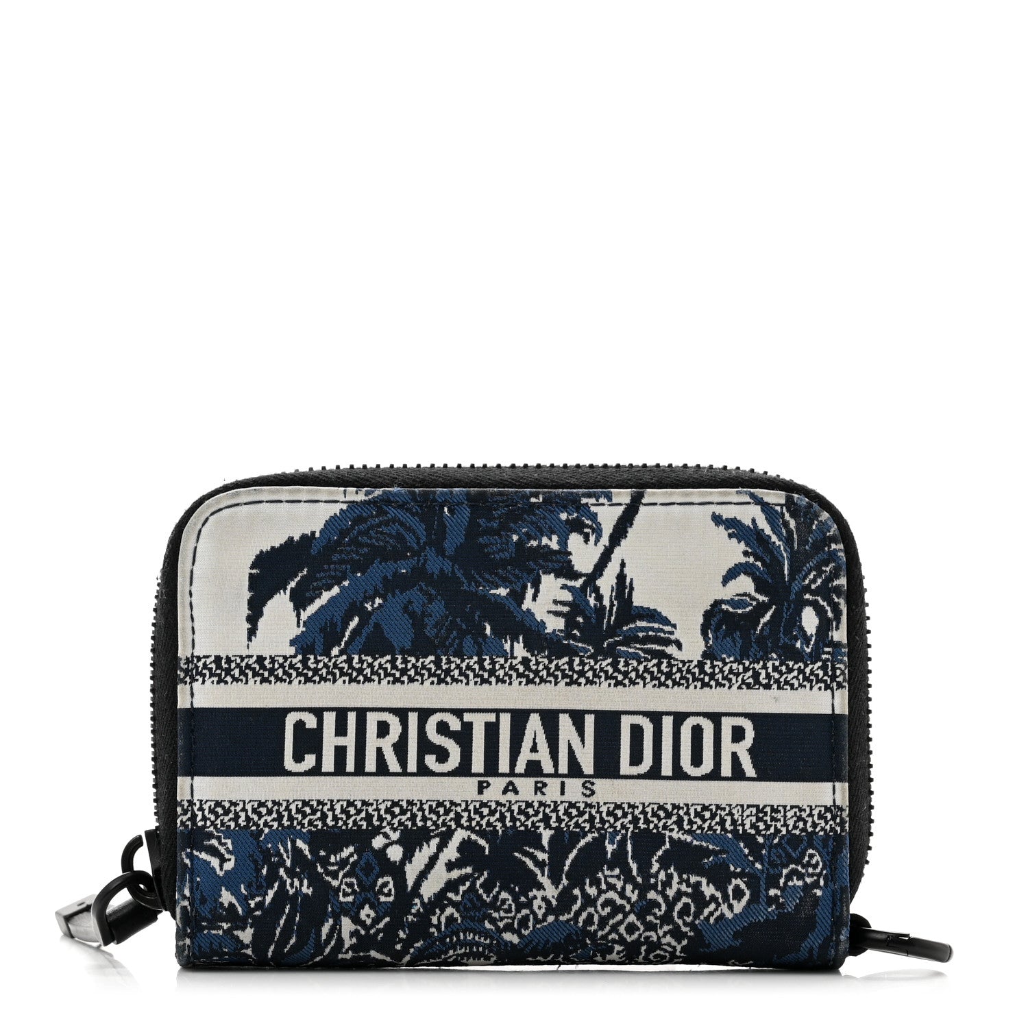 Christian Dior Technical Fabric Embroidered Palm Tree Toile De Jouy DiorTravel Detachable Card Holder Blue 1 of 7