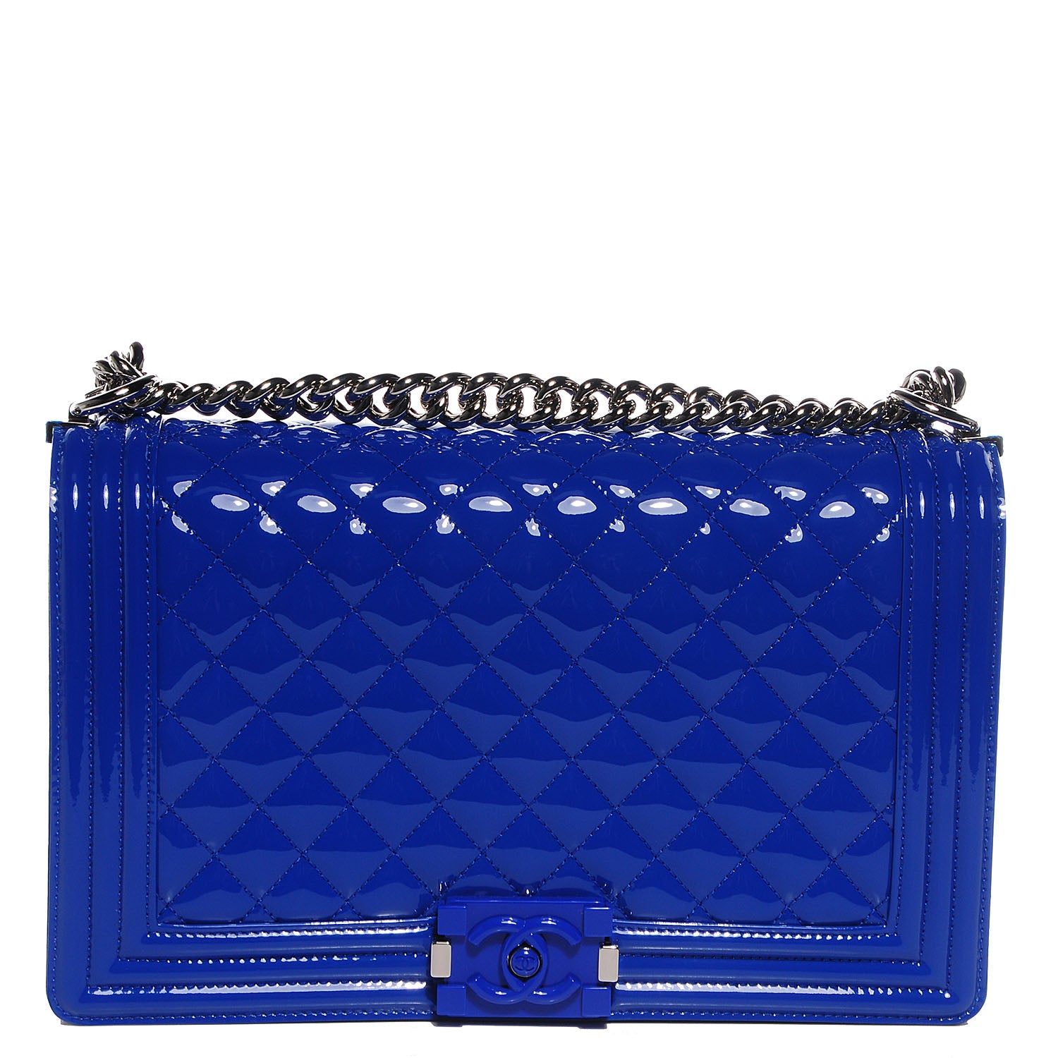 Chanel Patent Leather Large Boy Flap Plexiglass Bright Blue 1 of 7