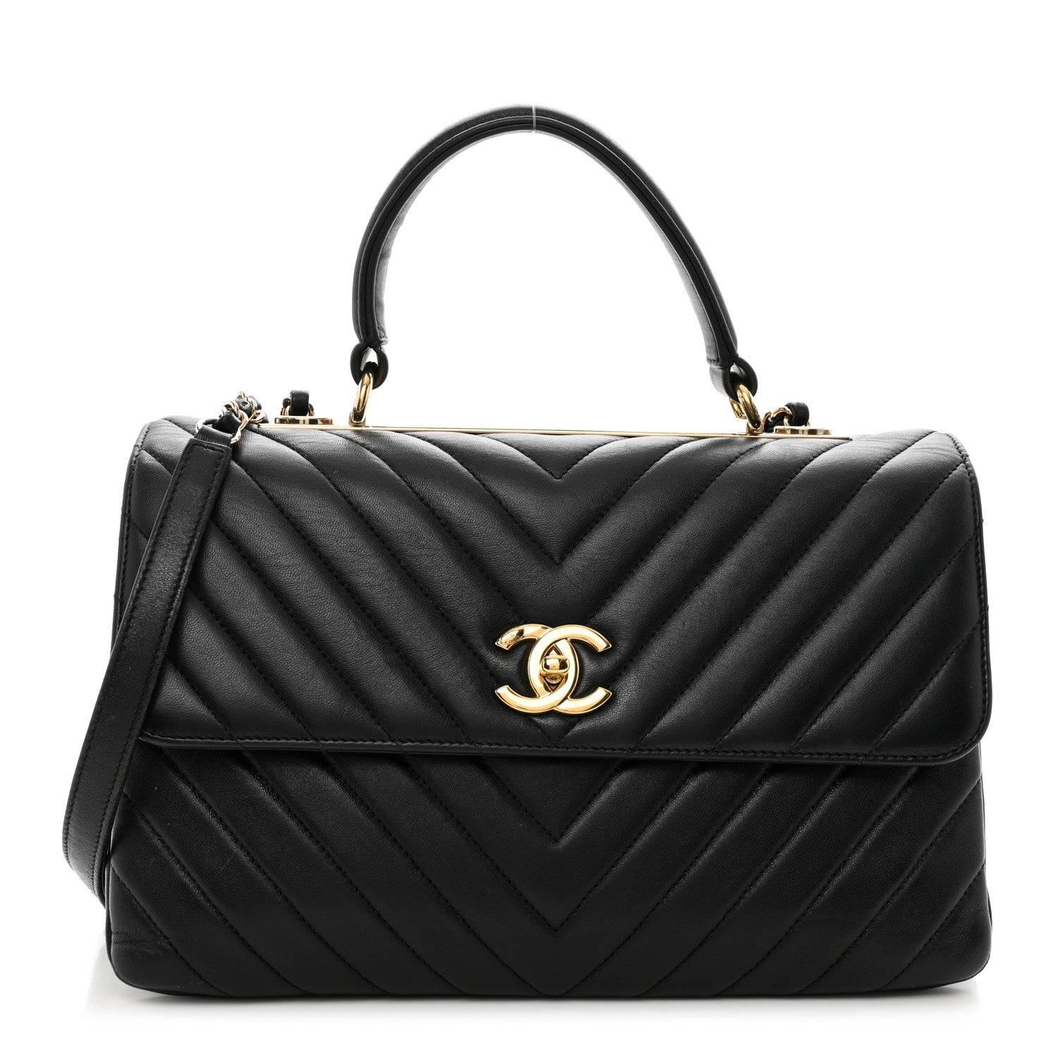 Chanel Lambskin Chevron Quilted Medium Trendy CC Dual Handle Flap Bag Black 1 of 10