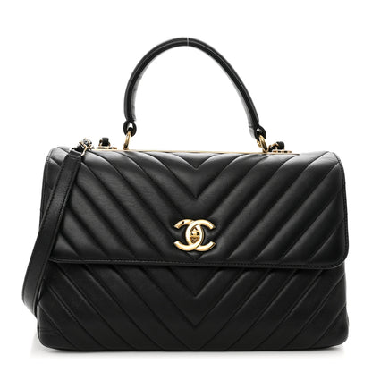 Chanel Lambskin Chevron Quilted Medium Trendy CC Dual Handle Flap Bag Black 1 of 10