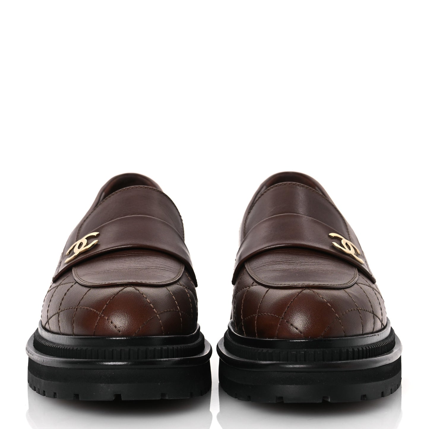 Calfskin Quilted CC Mocassin Loafers 41 Brown