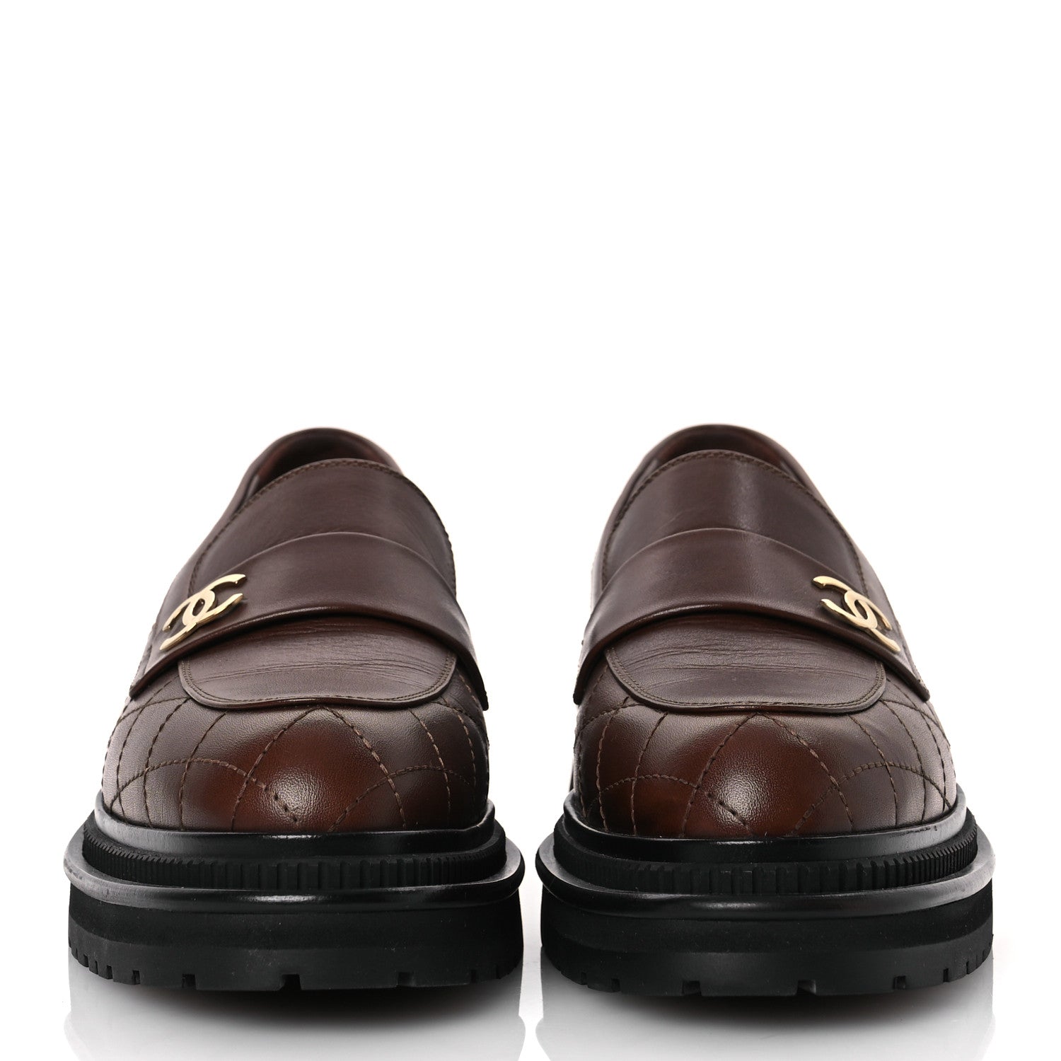 Chanel Calfskin Quilted CC Mocassin Loafers 41 Brown 3 of 14