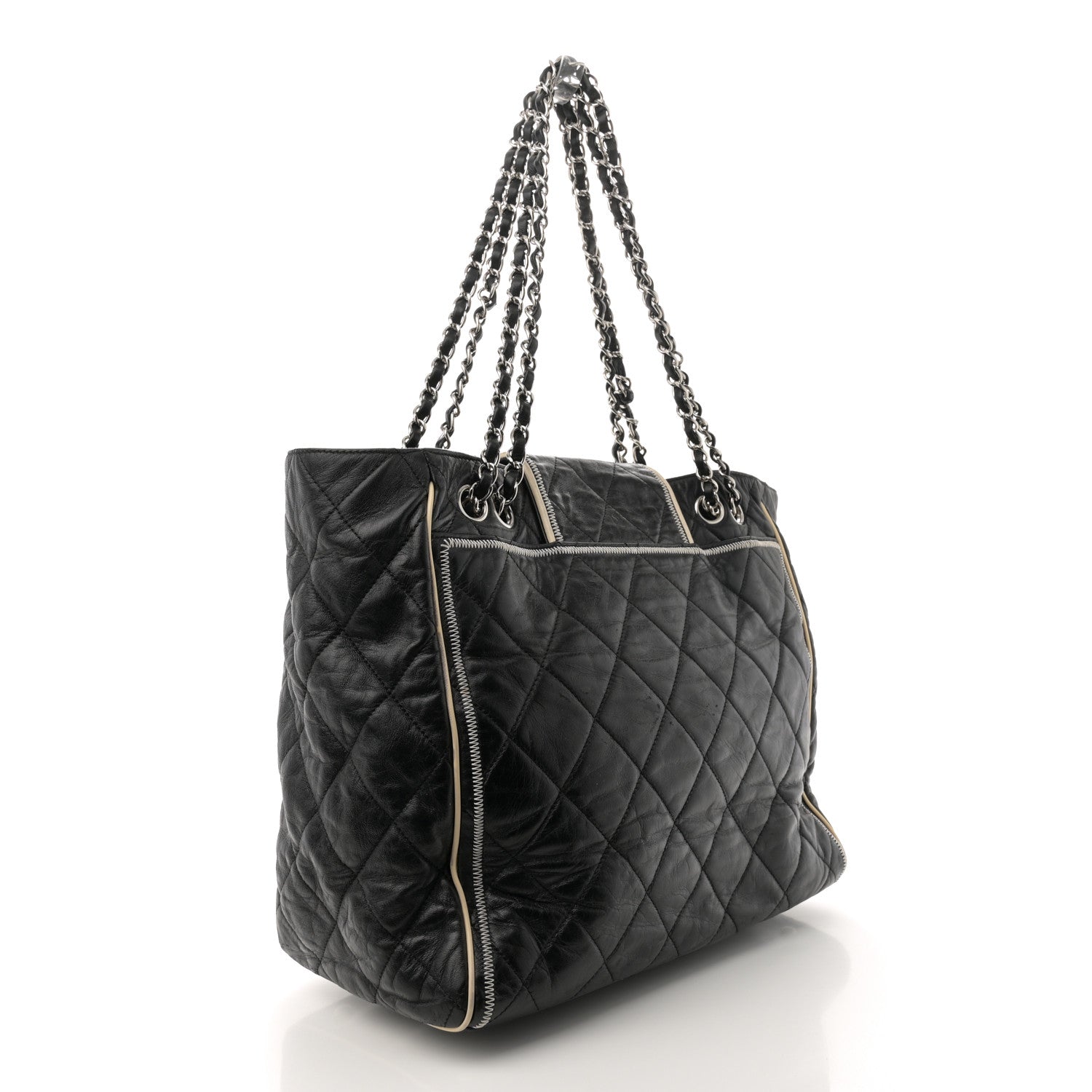 Chanel Glazed Lambskin Quilted Large North South Tote Black 3 of 11