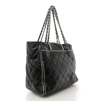 Chanel Glazed Lambskin Quilted Large North South Tote Black 3 of 11