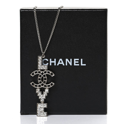 Chanel Baguette Crystal Coco Love CC Pendant Necklace Silver Black 7 of 7