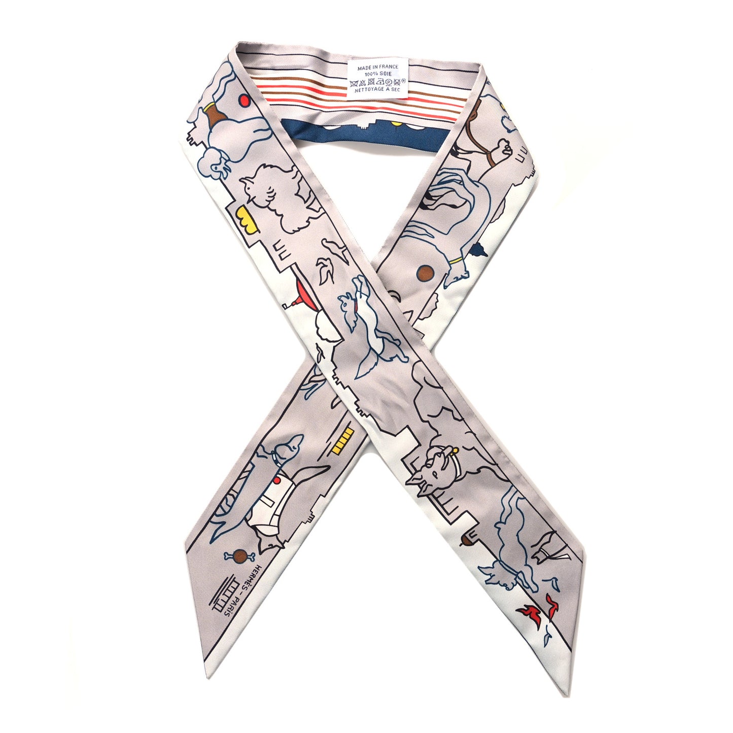 Silk Les Chiens Parisiens Twilly Gris Perle Bleu Jaune