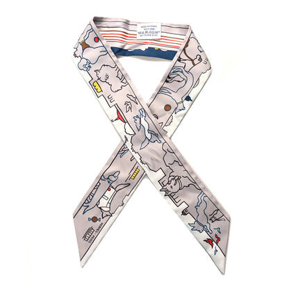 Hermes Silk Les Chiens Parisiens Twilly Gris Perle Bleu Jaune 1 of 4