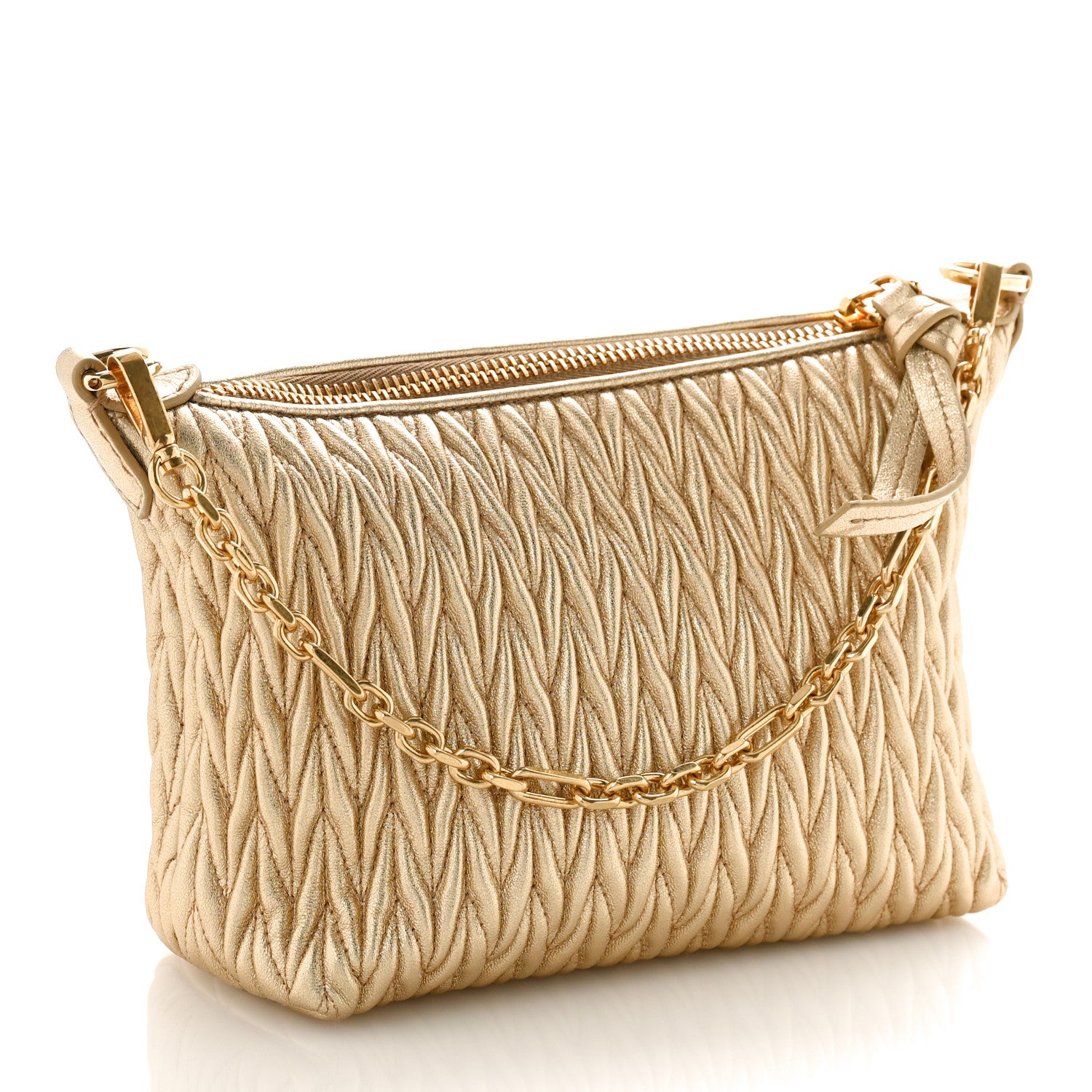 Miu Miu Metallic Nappa Matelasse Chain Shoulder Bag Platino 3 of 8