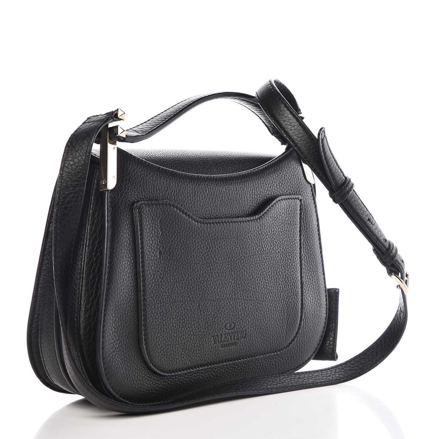 Pebbled Calfskin Joylock Flap Messenger Bag Black
