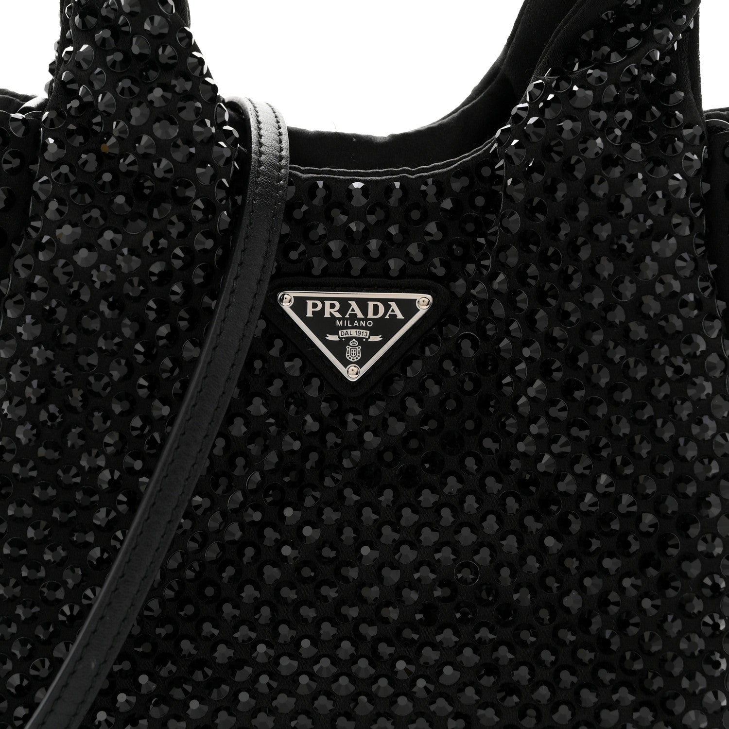 Prada Satin Crystal Soft Padded Small Double Handled Shoulder Bag Black 6 of 10