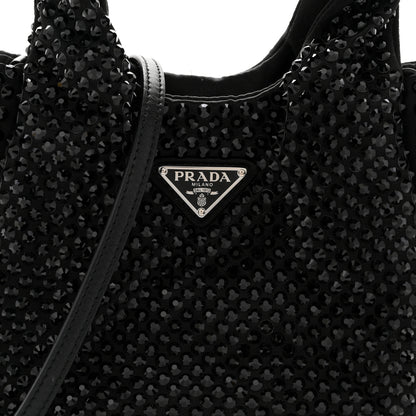 Prada Satin Crystal Soft Padded Small Double Handled Shoulder Bag Black 6 of 10