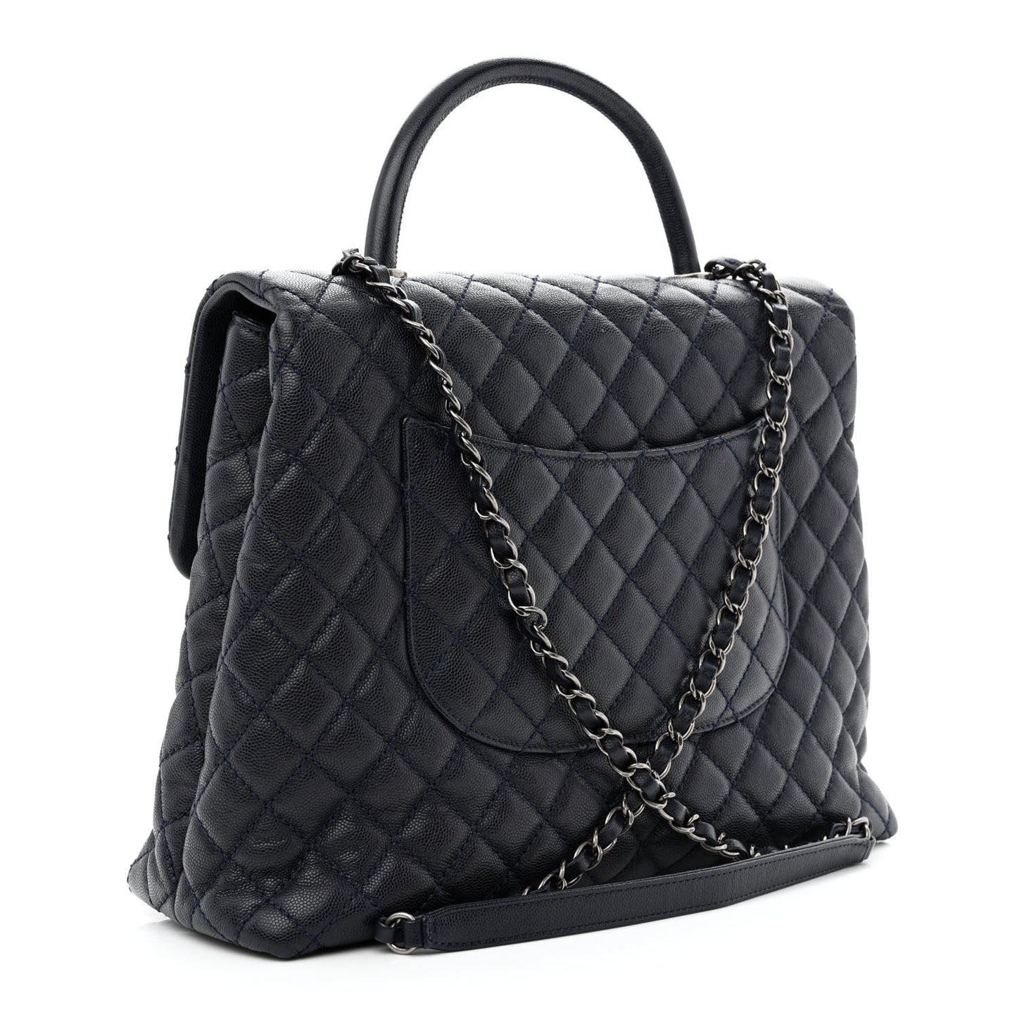Caviar Quilted Large Coco Handle Flap Navy