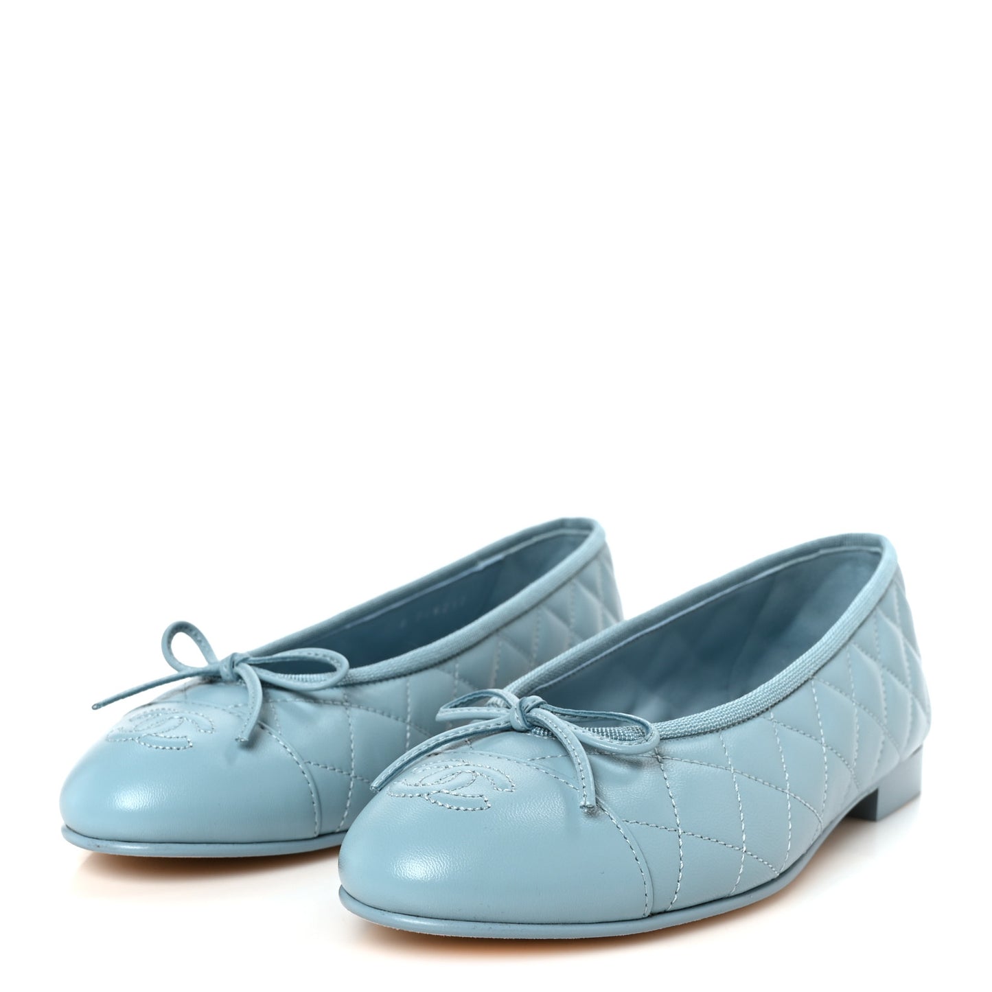 Lambskin Quilted CC Cap Toe Ballerina Flats 37.5 Blue