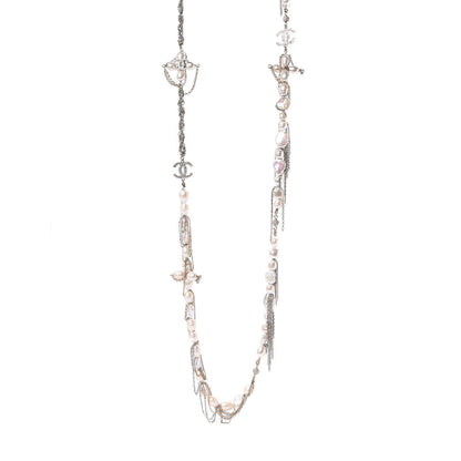 Chanel Graduated Pearl CC Long Necklace Gold Silver 1 of 6