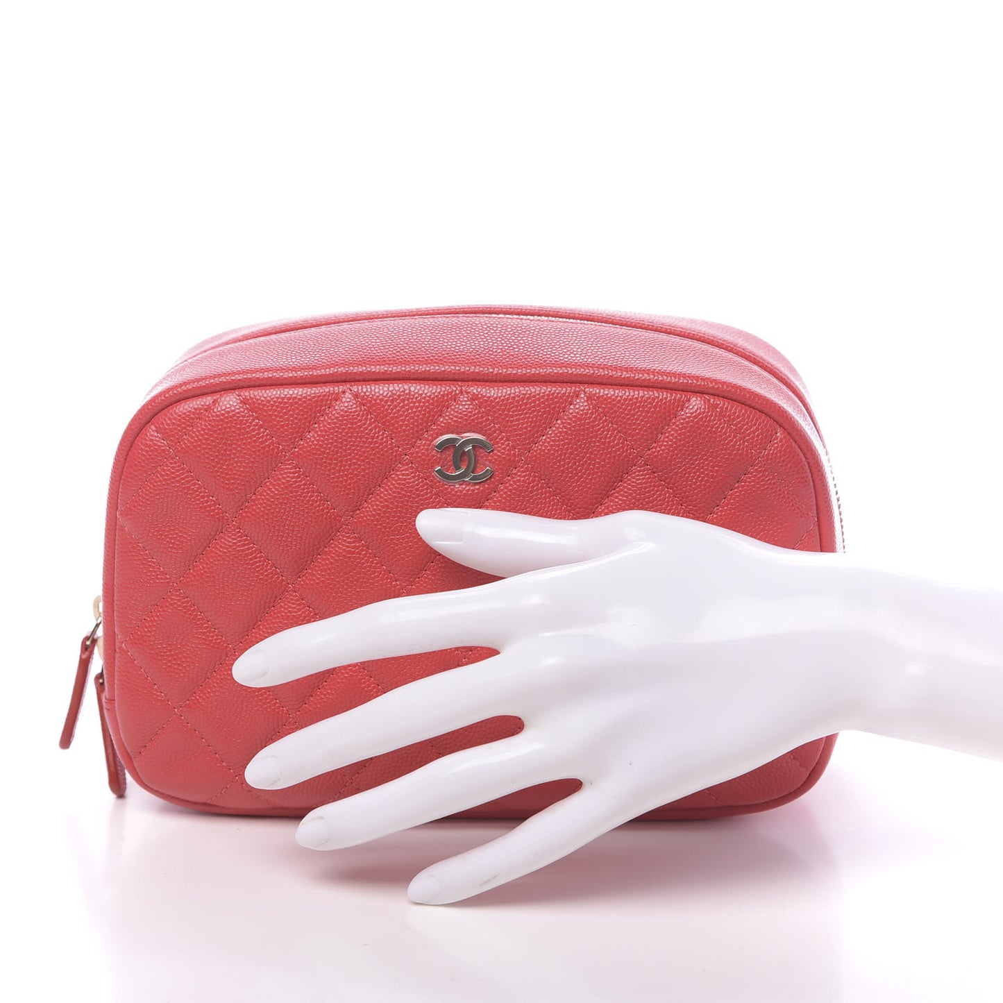 Caviar Quilted Medium Curvy Pouch Cosmetic Case Red