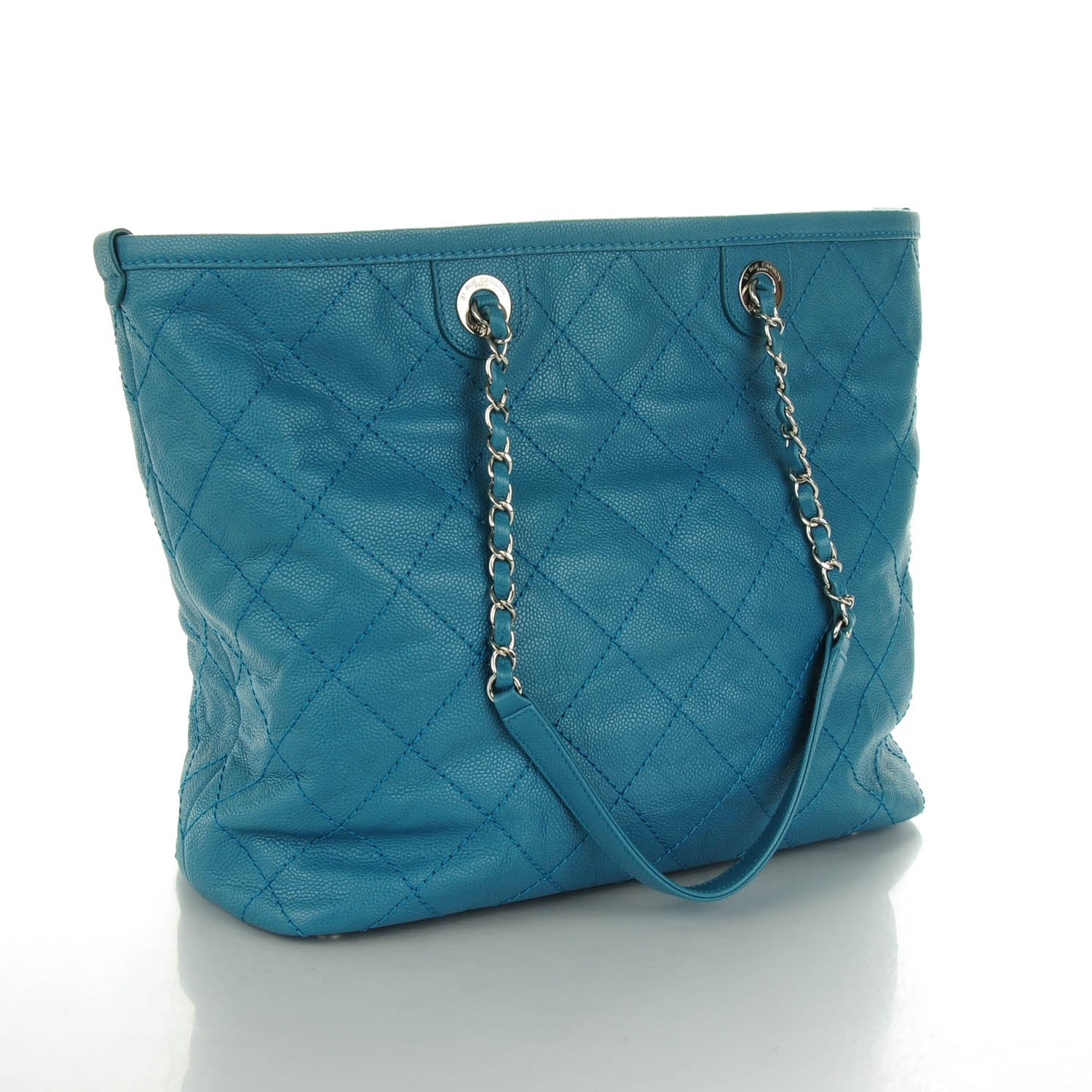 Chanel Grained Calfskin Small Shopping Daily Tote Turquoise 4 of 8