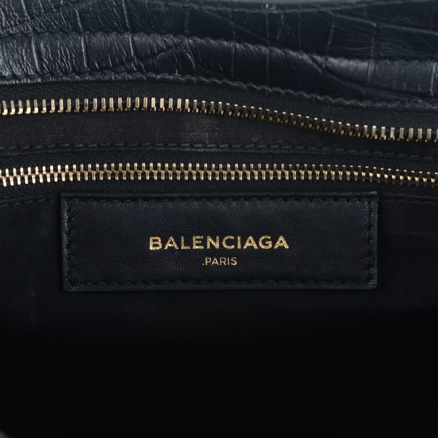 Calfskin Crocodile Embossed Giant 12 Gold Hardware City Black