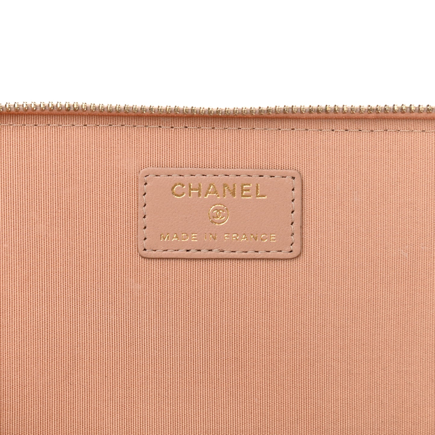 Lambskin Quilted Small Top Handle Vanity Case With Chain Beige